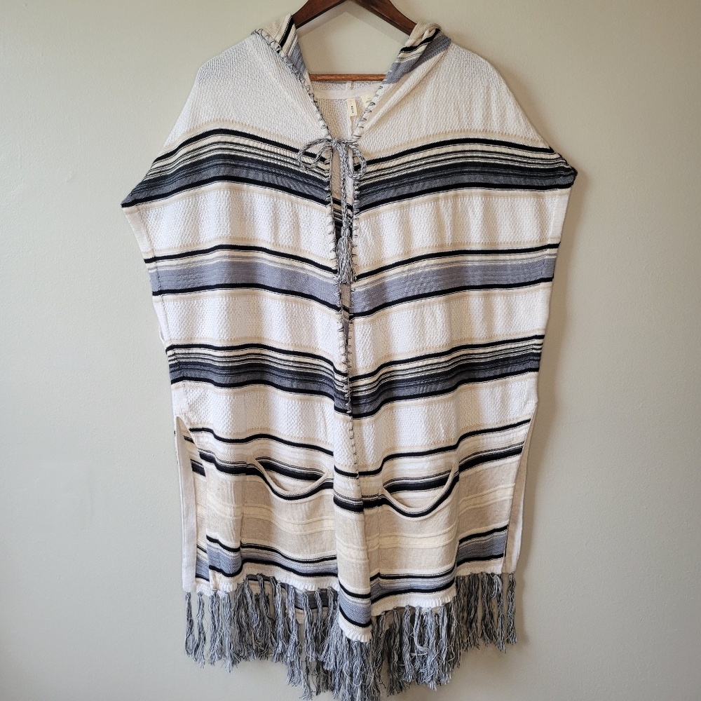 Anthropologie MOTH Calexico Striped Fringed Oversized Poncho Cardigan Sz M/L